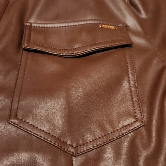 Women's Large Guess Marque Brown Faux-Leather Belted Jacket - Picture 3 of 7